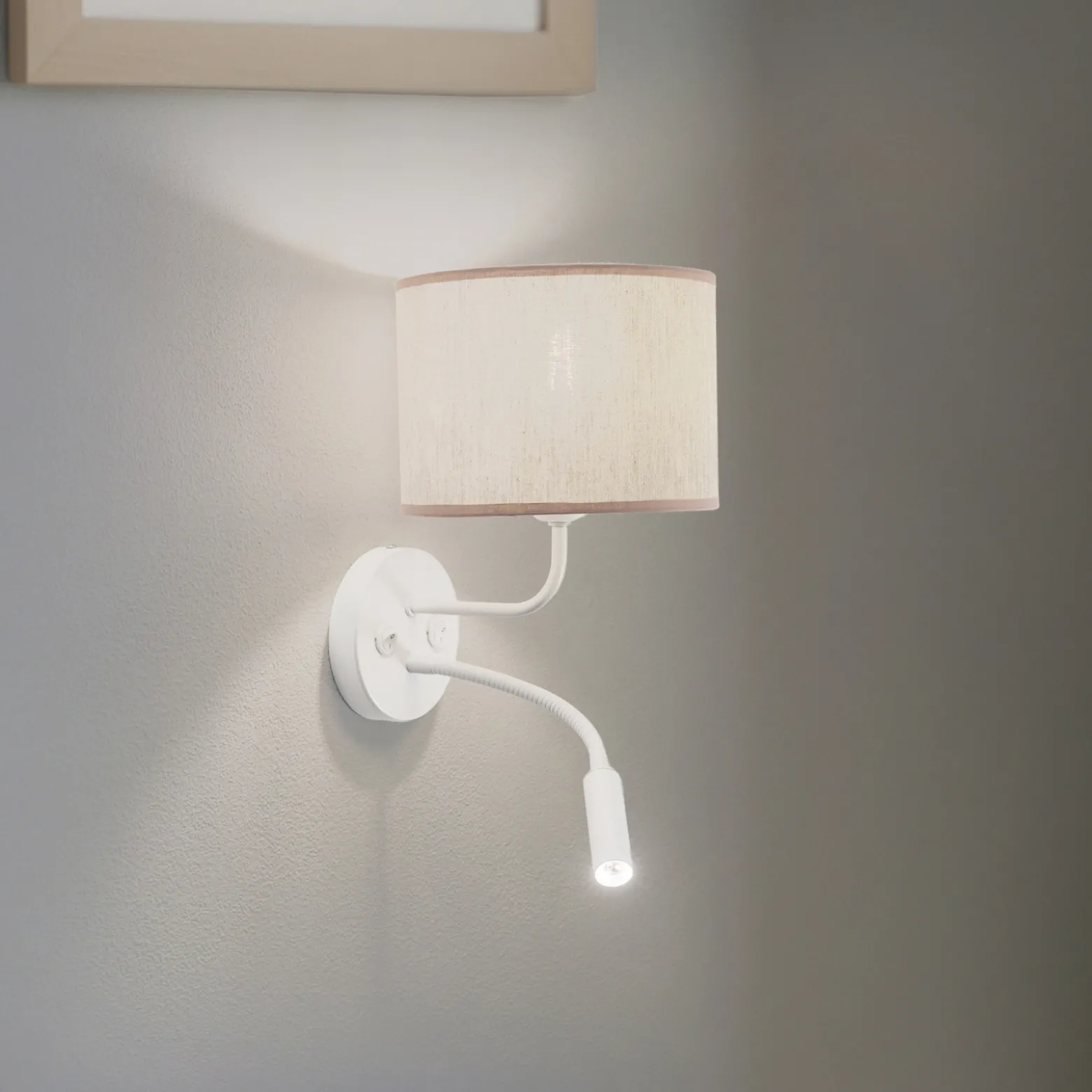 Seinävalaisin Roller, puuvilla luonnonvalkoinen, valkoinen, lukuvalolla