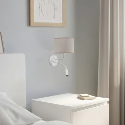 Seinävalaisin Roller, puuvilla luonnonvalkoinen, valkoinen, lukuvalolla