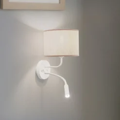 Seinävalaisin Roller, puuvilla luonnonvalkoinen, valkoinen, lukuvalolla