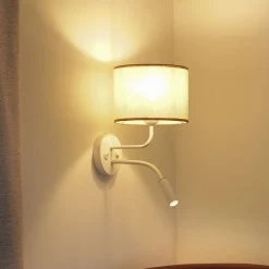 Seinävalaisin Roller, puuvilla luonnonvalkoinen, valkoinen, lukuvalolla
