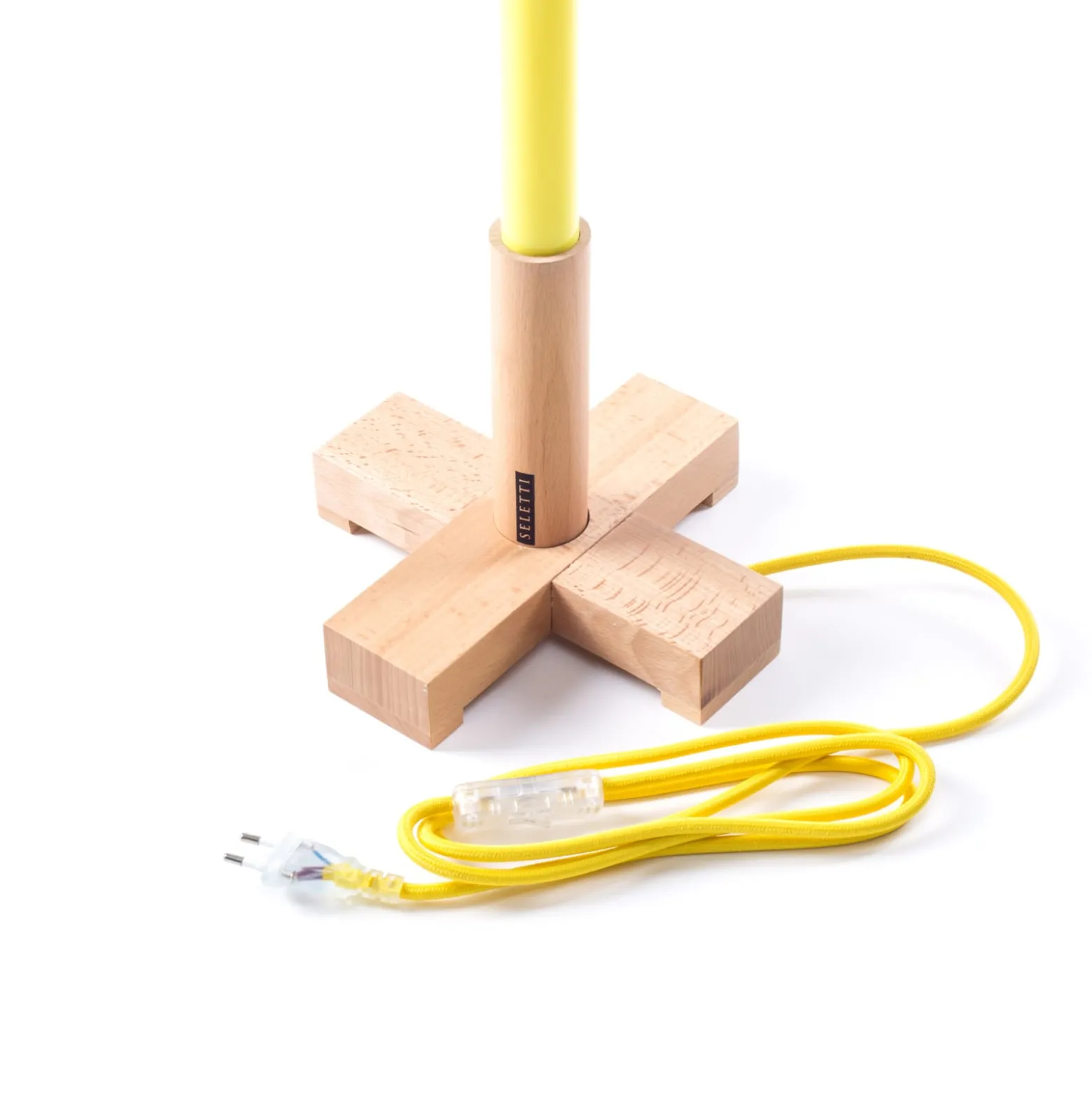 SELETTI LED-valaisin Linea, keltainen, puiset yksityiskohdat,