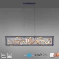 SELINA-LED-riippuvalaisin, musta/kultainen, pituus 110 cm, Switchdim