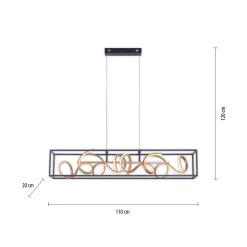 SELINA-LED-riippuvalaisin, musta/kultainen, pituus 110 cm, Switchdim