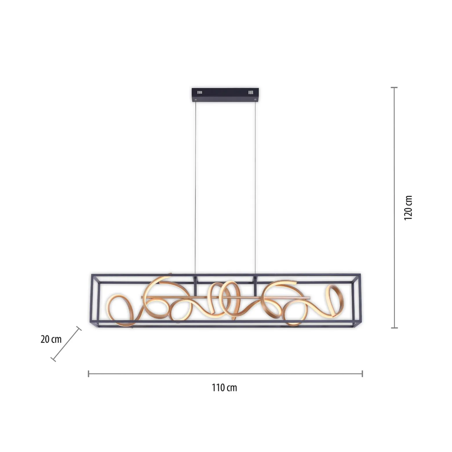 SELINA-LED-riippuvalaisin, musta/kultainen, pituus 110 cm, Switchdim