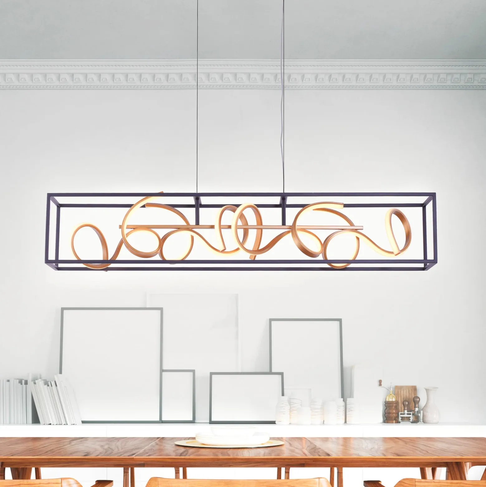 SELINA-LED-riippuvalaisin, musta/kultainen, pituus 110 cm, Switchdim
