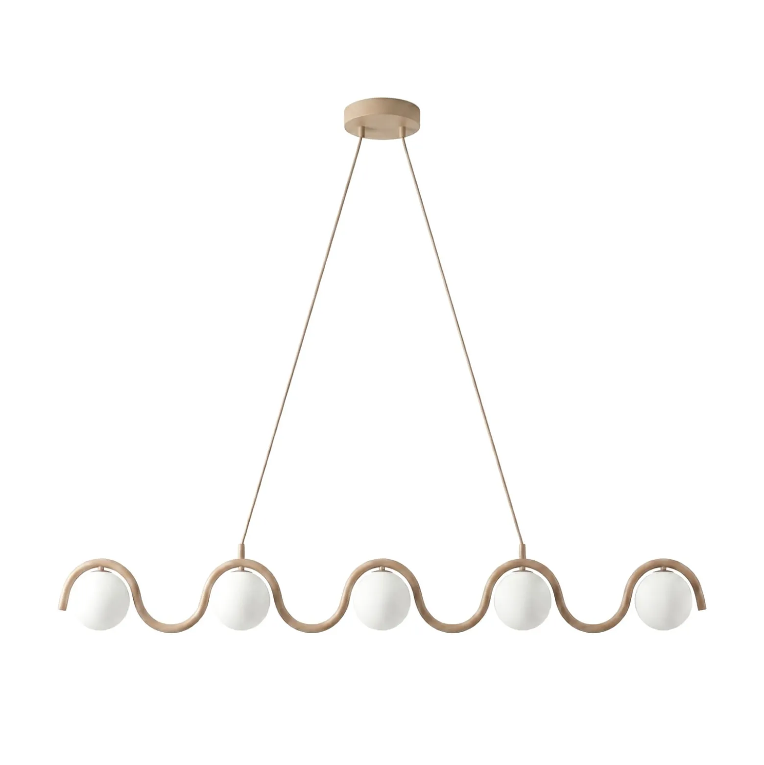 SINUS-riippuvalaisin, beige, pituus 110 cm, 5-lamppuinen, metalli/lasi