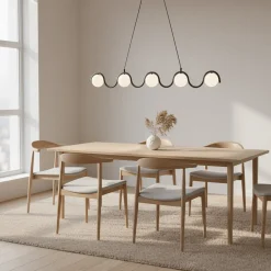 Sinus 5 -riippuvalaisin, musta/opaalinen, lasi, pituus 110 cm