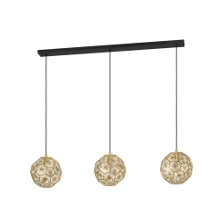 Skoura-riippuvalo, messinkivärinen, pituus 130 cm, 3-lamppuinen teräs