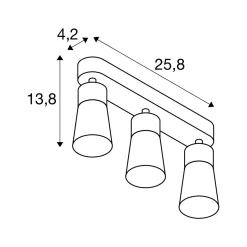 SLV kattovalaisin Puri 2.0 Cone, valkoinen, pituus 26 cm, 3-lamppuinen.