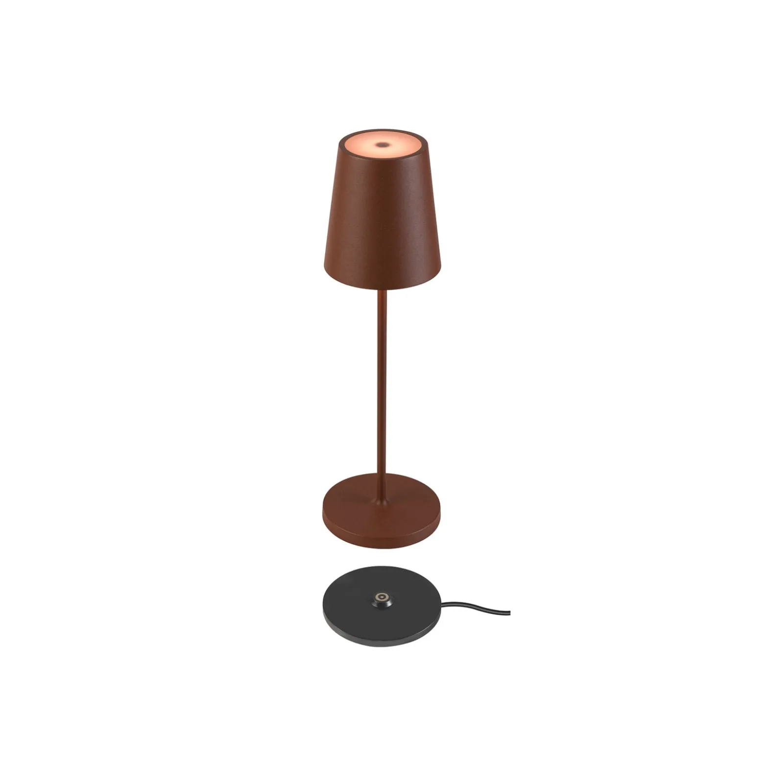 SLV LED-akkulamppu Vinolina Two, ruosteenvärinen, alumiini, Ø 11 cm