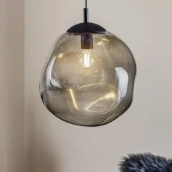 Sol lasinen riippuvalaisin, Ø 35cm, musta/savunharmaa