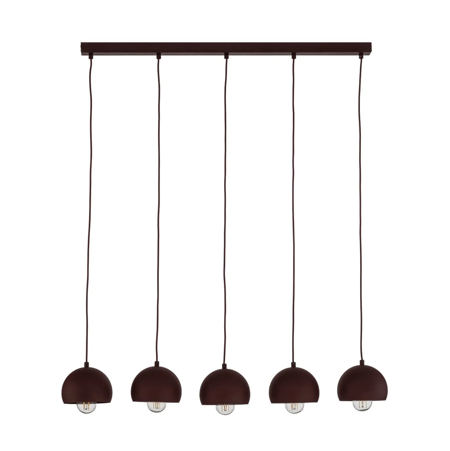 Sool-riippuvalo, tummanpunainen, pituus 95 cm, 5-lamppuinen, metalli, E27