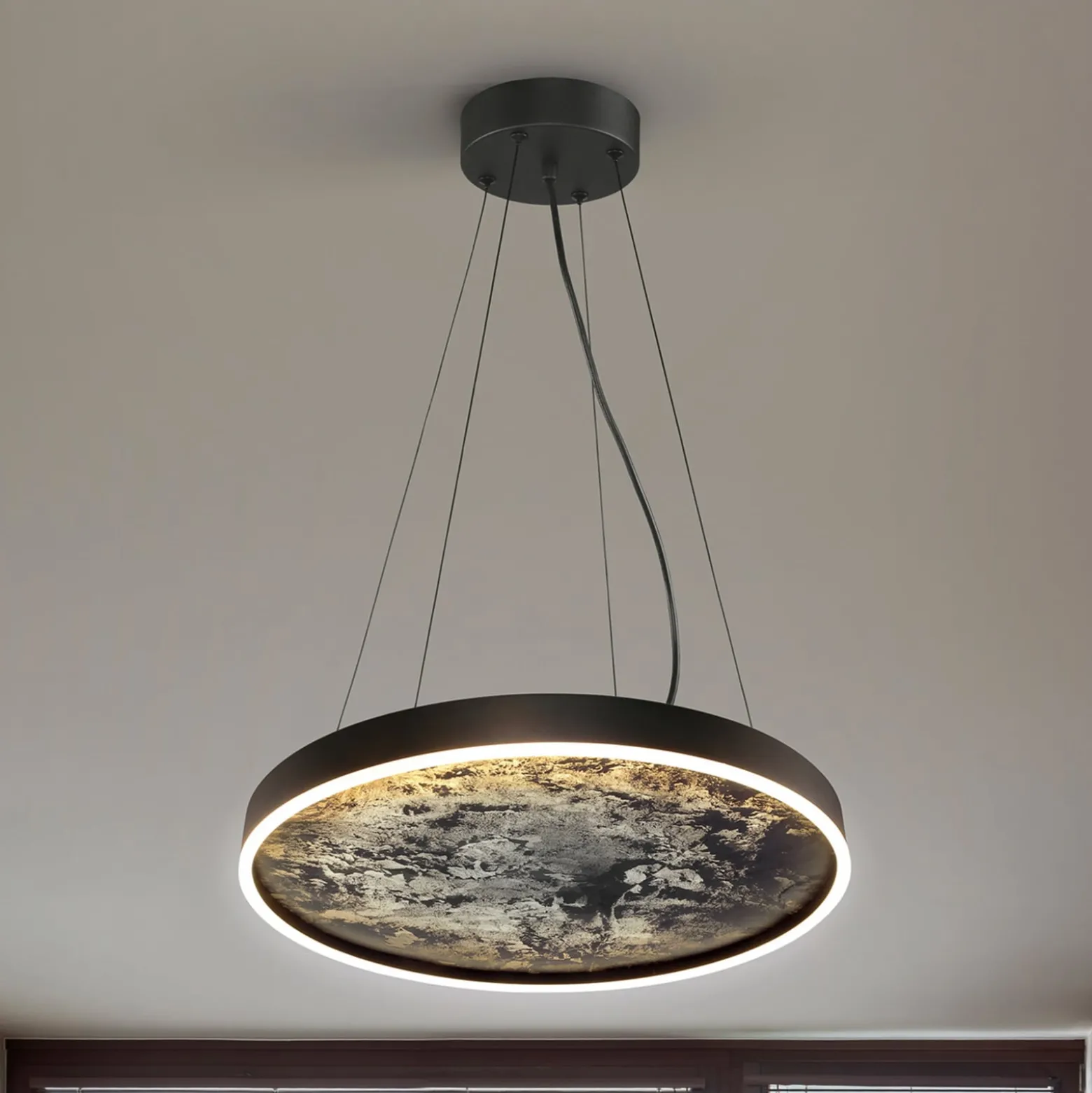 Stone LED-riippuvalaisin, Ø 60 cm, CCT, musta, metalli, akryyli