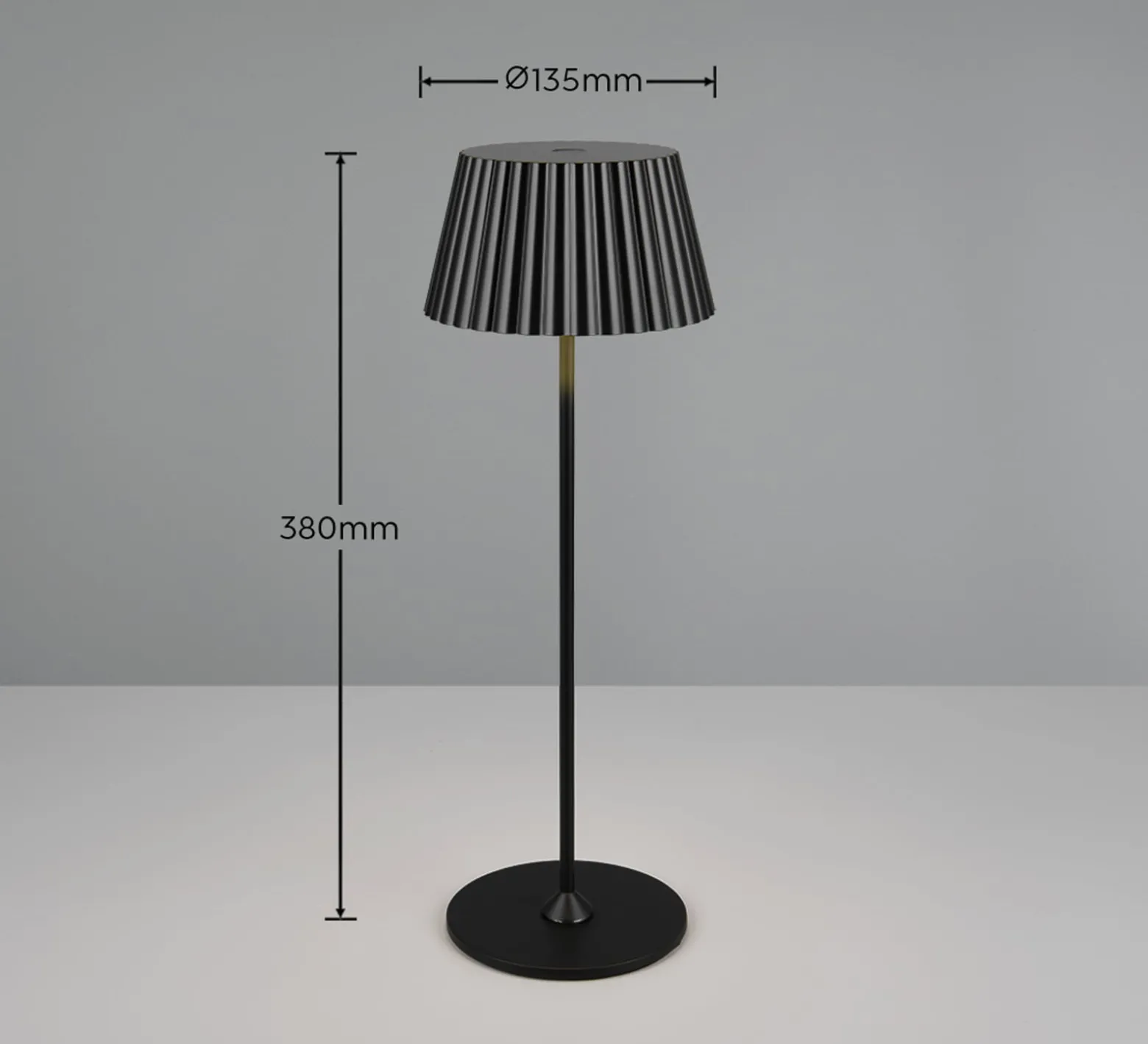 Suarez ladattava LED-pöytävalaisin, musta, korkeus 39 cm, metallia