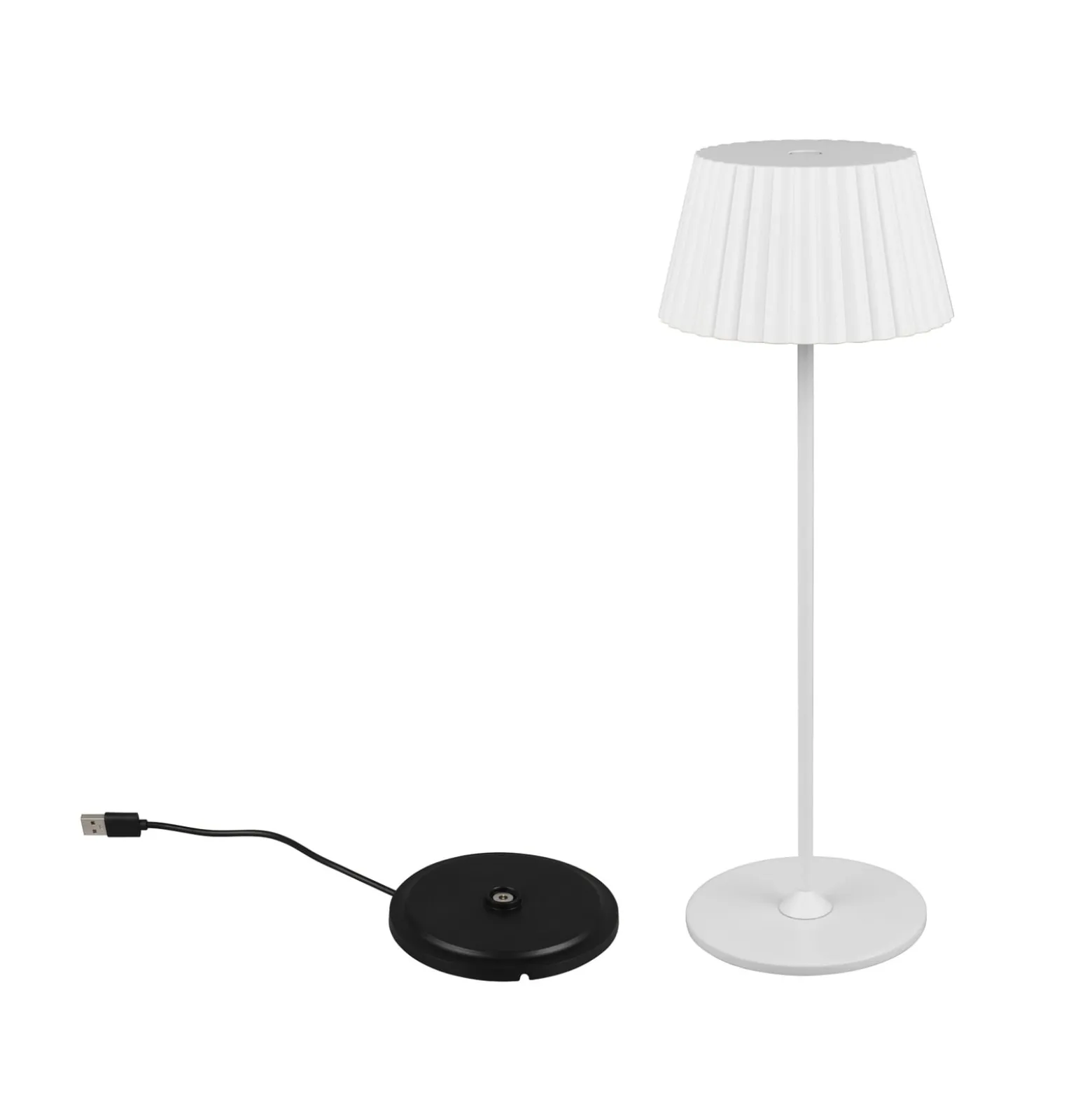 Suarez ladattava LED-pöytävalaisin, valkoinen, korkeus 39 cm, metallia