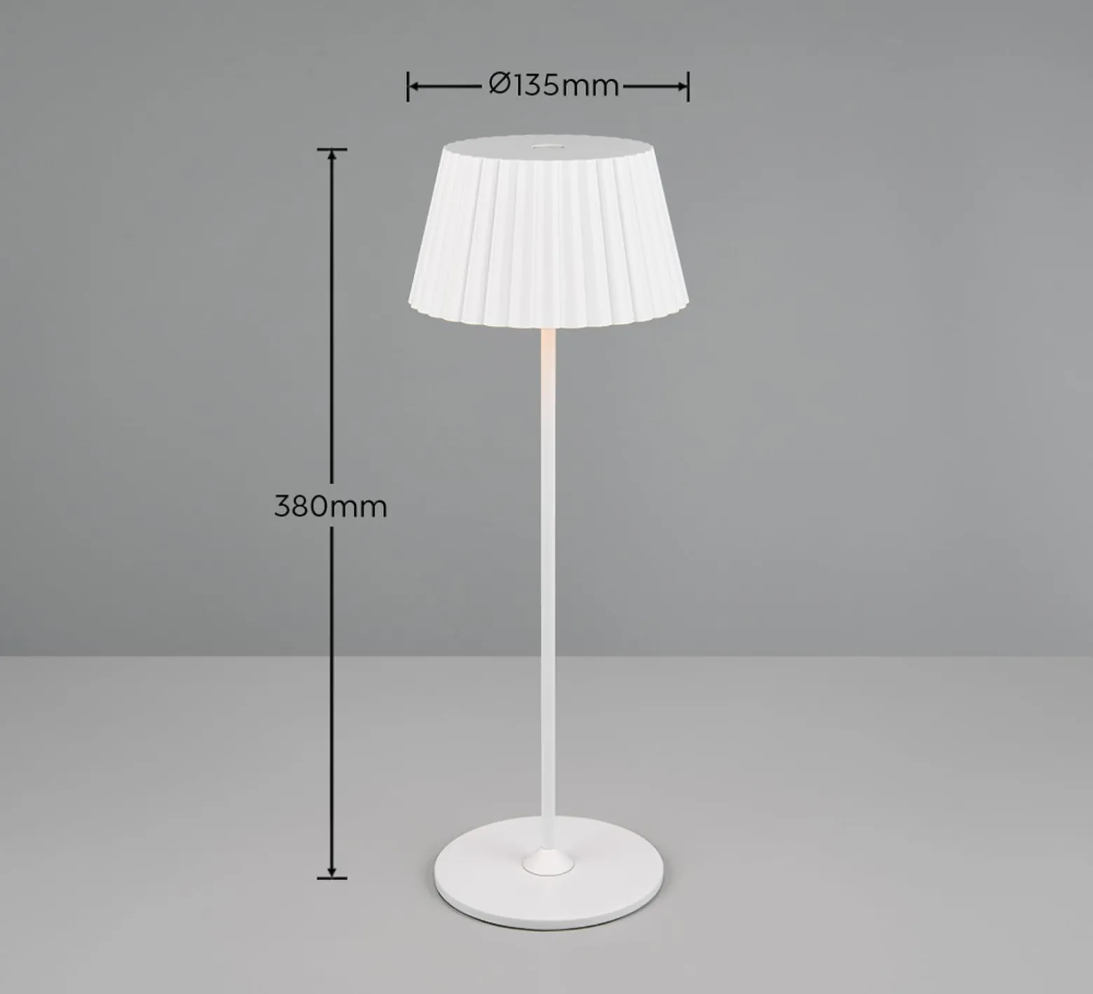 Suarez ladattava LED-pöytävalaisin, valkoinen, korkeus 39 cm, metallia