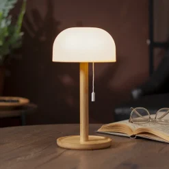 Tara-LED-akkukäyttöinen pöytävalaisin, valkoinen/bambu, 28 cm, CCT