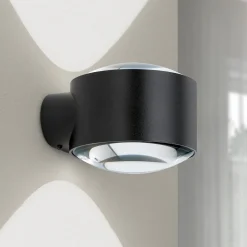 Tatra LED-ulkoseinävalaisin, musta, Ø 10,2 cm, alumiini, ylös/alasvalo