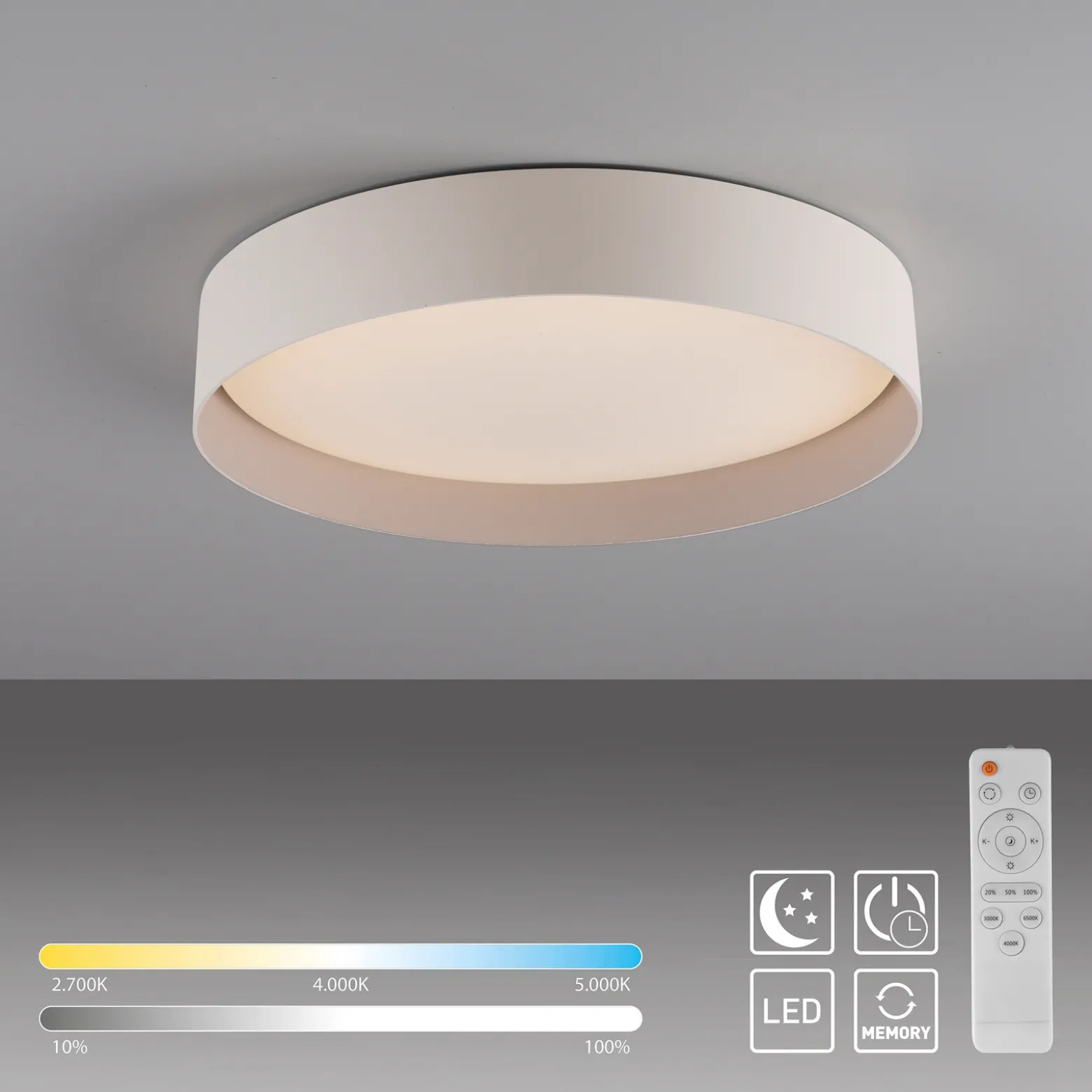 TAVOLI-LED-kattovalaisin, beige, Ø 39 cm, metalli, CCT, himmennettävä