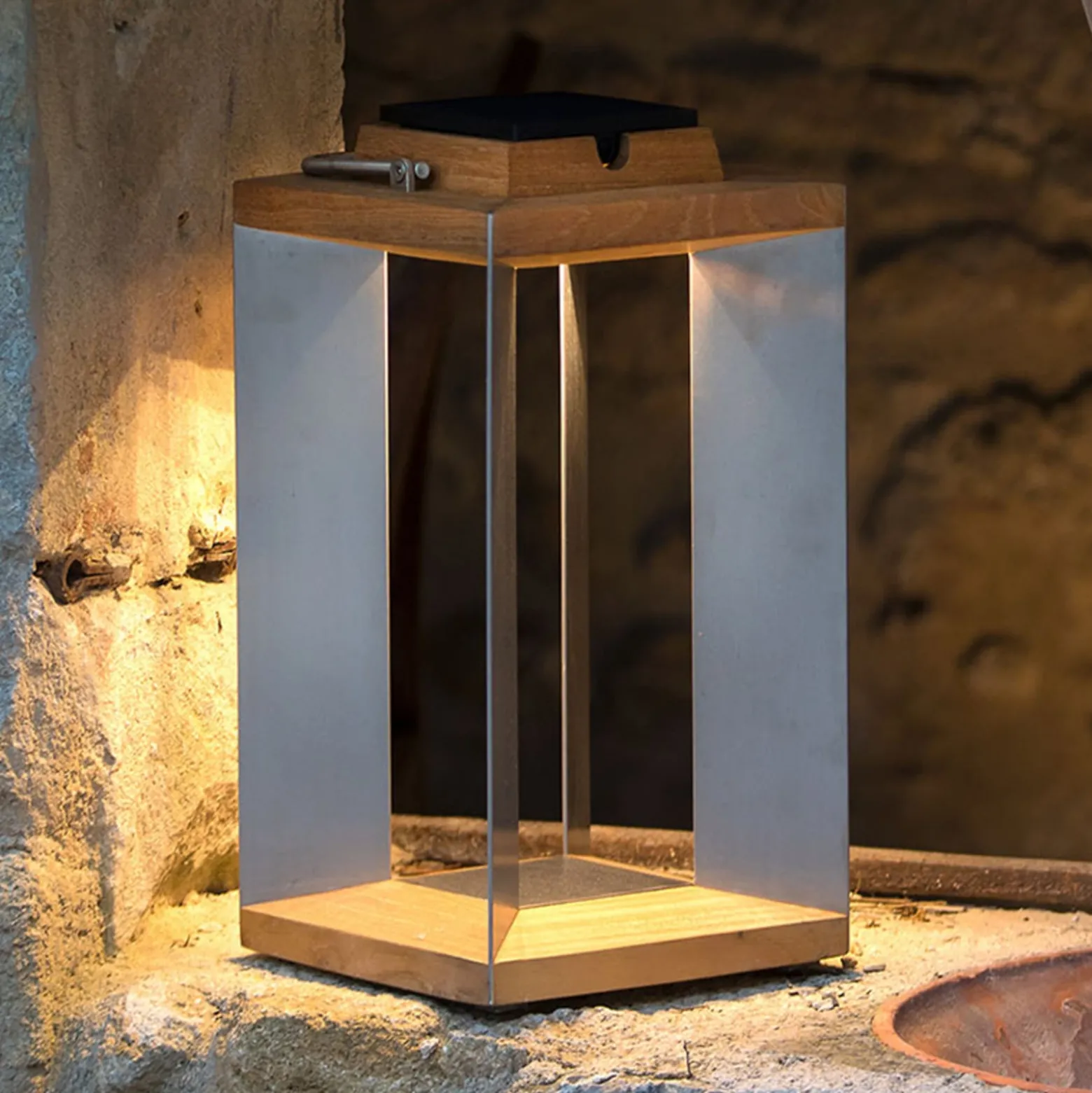 Teckinox LED-aurinkolamppu, teak/teräs, 45.5cm