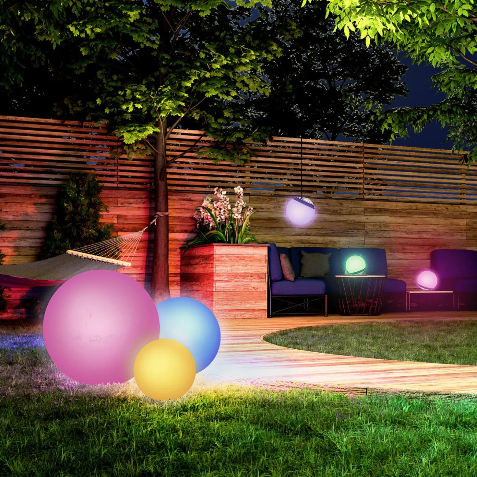 tint Calluna Solar LED-pallo, CCT, RGB, Ø 35 cm