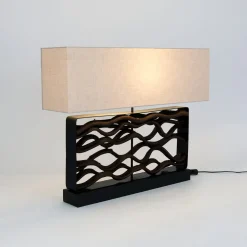 TREMITI NERO -pöytälamppu, musta/beige, korkeus 67 cm, puu/tekstiili