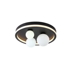 Trident LED-kattovalaisin, musta, Ø 40 cm, teräs/opal lasi