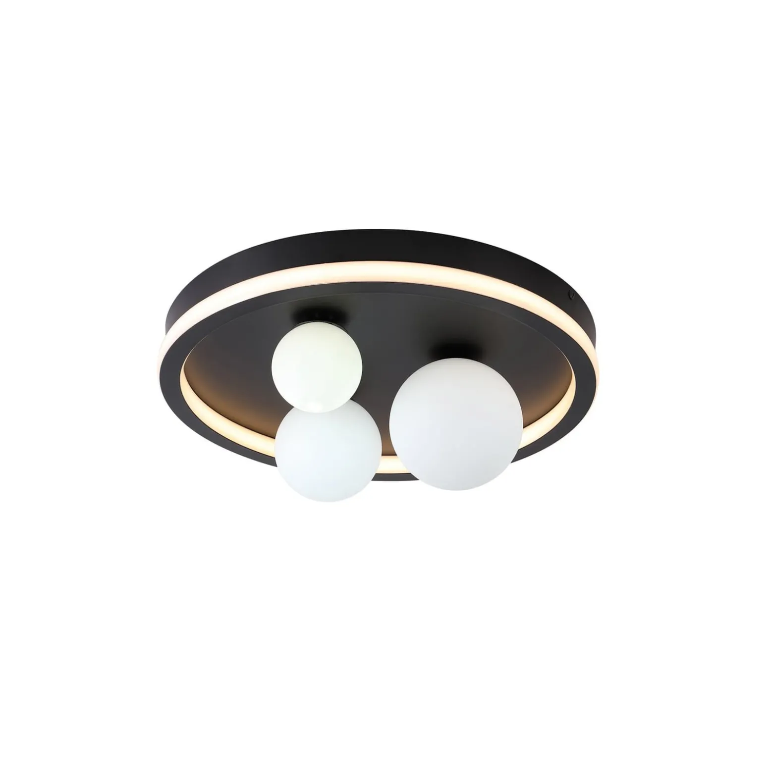 Trident LED-kattovalaisin, musta, Ø 40 cm, teräs/opal lasi