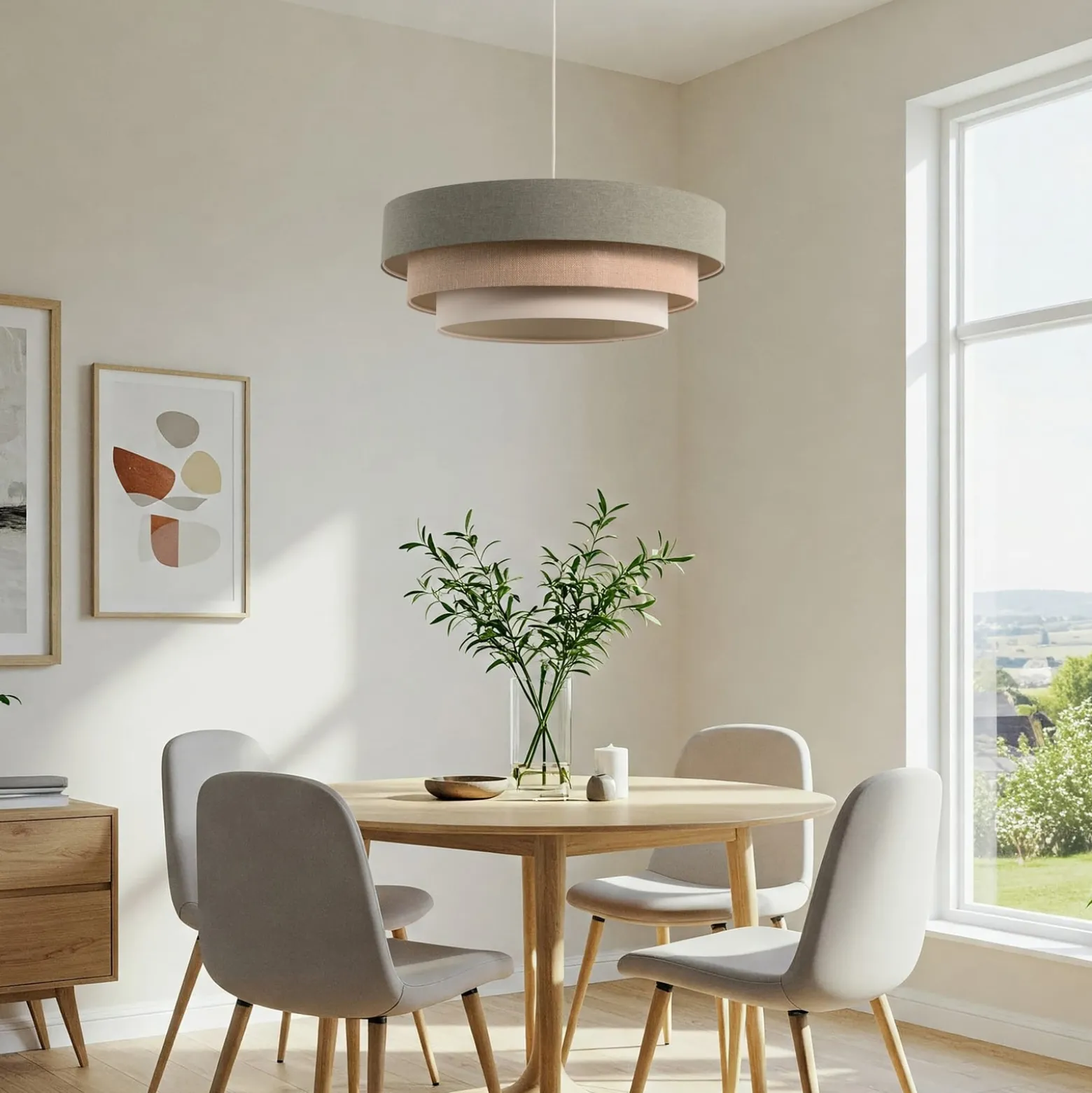 Triniti-riippuvalaisin, vihreä/beige/kermanvärinen, Ø 60 cm, tekstiili