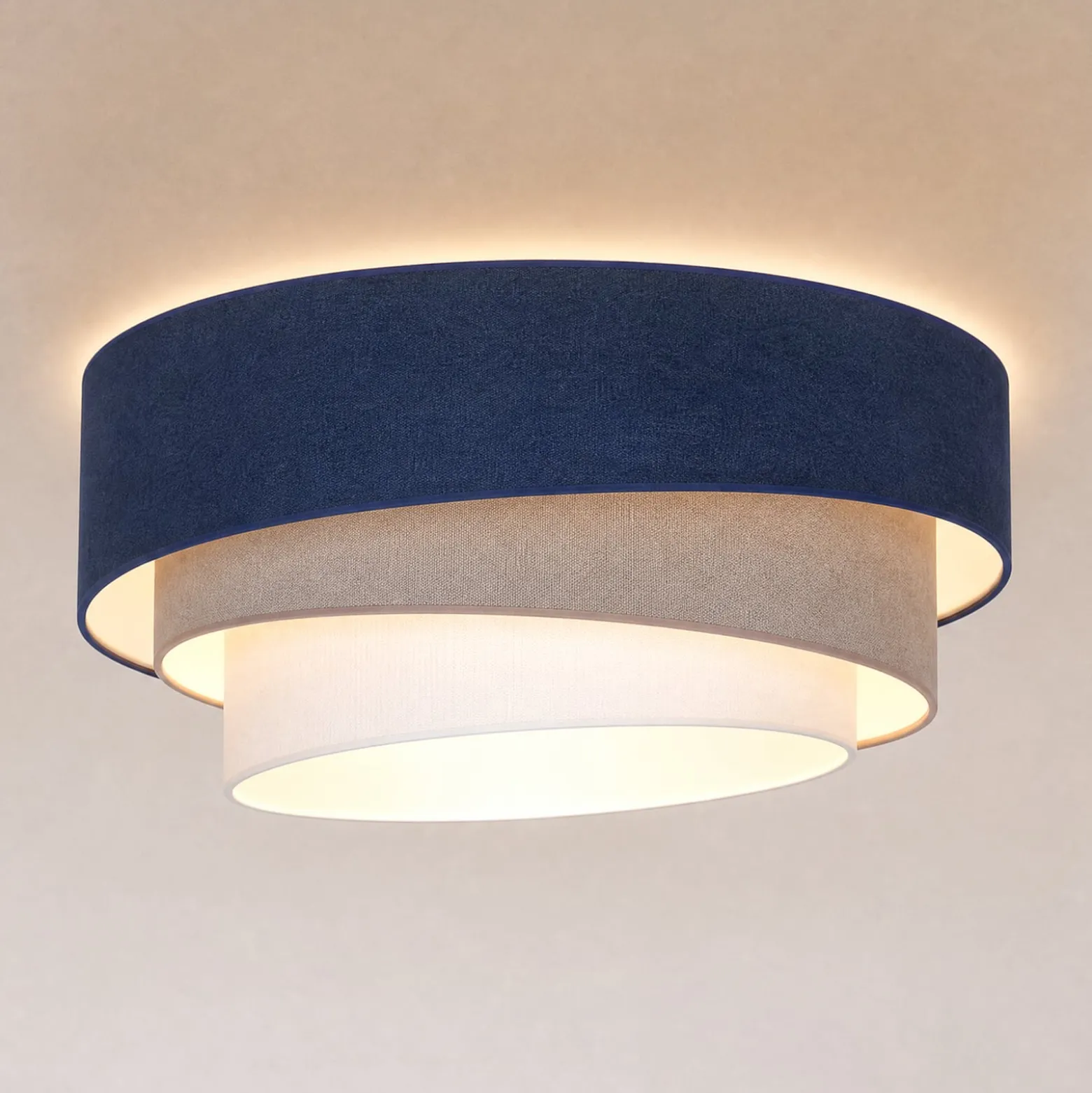 Trio-kattovalaisin, tummansininen/beige, halkaisija 60 cm, tekstiili, E27