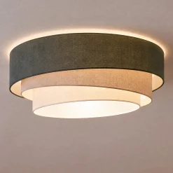 Trio-kattovalaisin, vihreä/beige, Ø 60 cm, tekstiili, E27