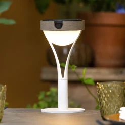 Tyble LED-aurinkopöytävalaisin, valkoinen / teak, 2700 K, 200 lm