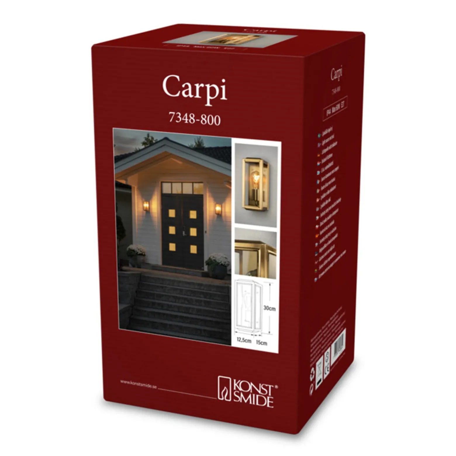 Ulkoseinävalaisin Carpi, messinki, leveys 12.5cm