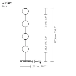UMAGE LED-lattiavalo Audrey, teräksenvärinen, korkeus 128 cm, 4-lamppuinen.