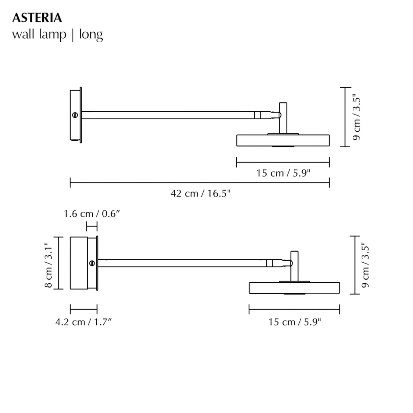 UMAGE LED-seinävalaisin Asteria LONG HW, kiillotettu messinki, 45 cm