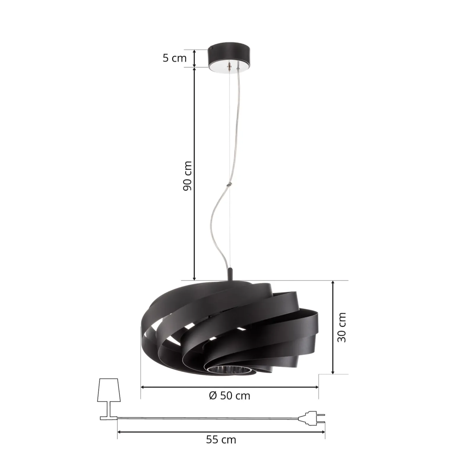 Vento riippuvalaisin, musta, Ø 50 cm, metalli, E27