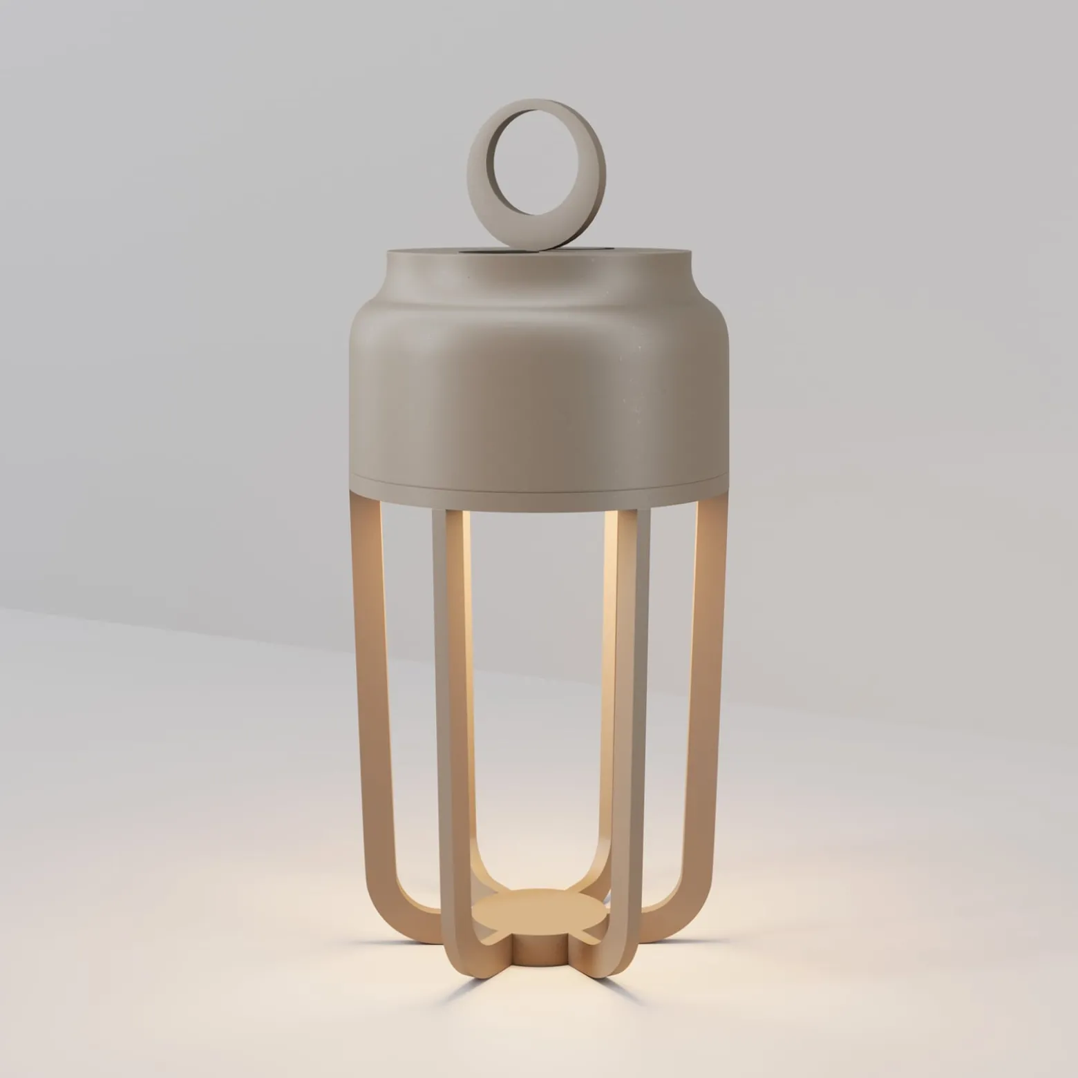 Vetra-LED-akkukäyttöinen pöytälamppu, beige, korkeus 22 cm, metallia, IP54,