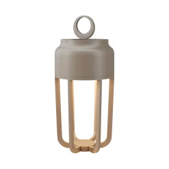 Vetra-LED-akkukäyttöinen pöytälamppu, beige, korkeus 22 cm, metallia, IP54,