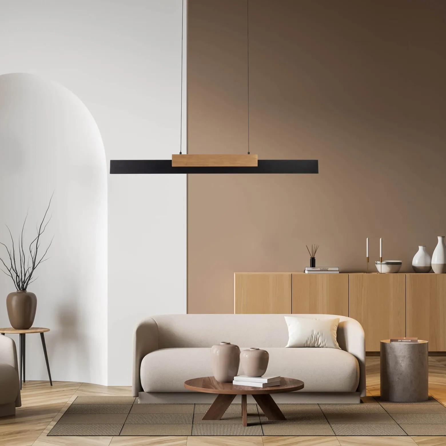 Wiebke LED-riippuvalaisin, musta puinen yksityiskohta 120,5 cm