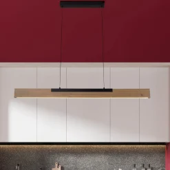 Wilma LED-riippuvalaisin, puu, pituus 122 cm, himmennettävä