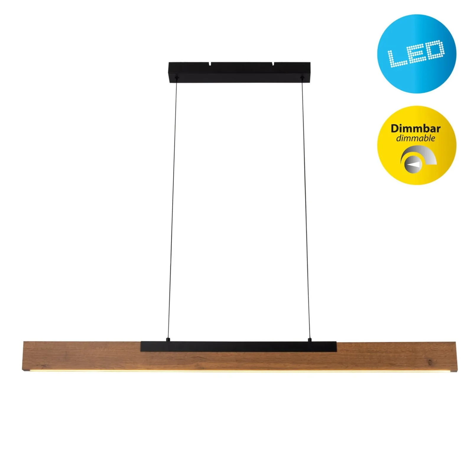 Wilma LED-riippuvalaisin, puu, pituus 122 cm, himmennettävä
