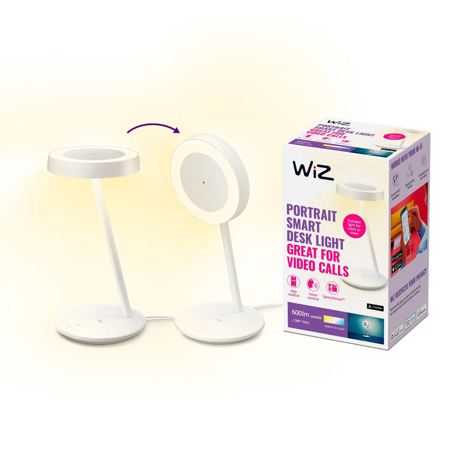WiZ Portrait-LED-pöytävalo, pyöreä valo anturi CCT