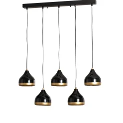 Yildo-riippuvalaisin, musta/kultainen, 5-lamppuinen. Pituus 111 cm
