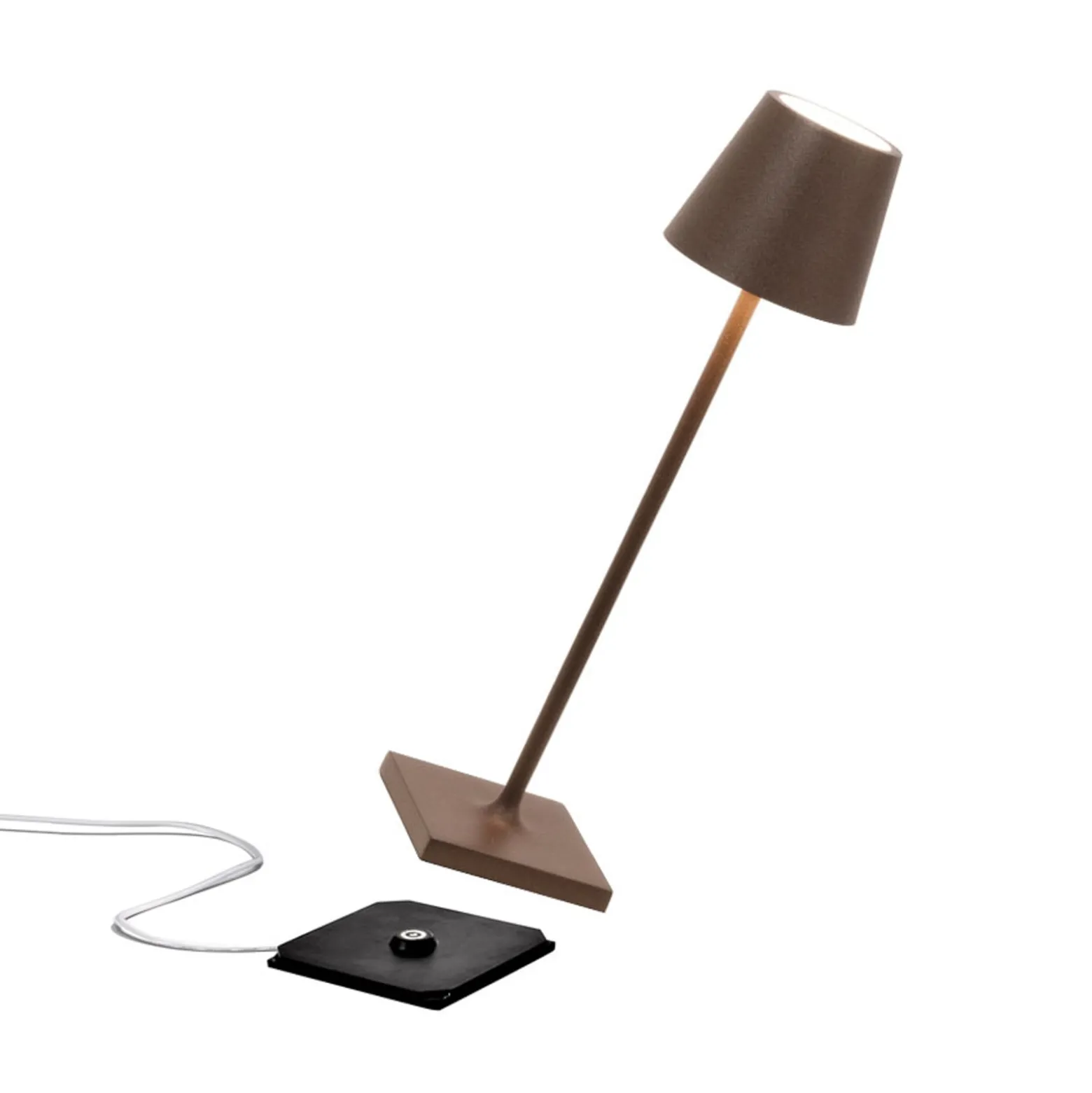 Zafferano LED-akkukäyttöinen pöytälamppu Poldina micro, ruosteenruskea, IP65
