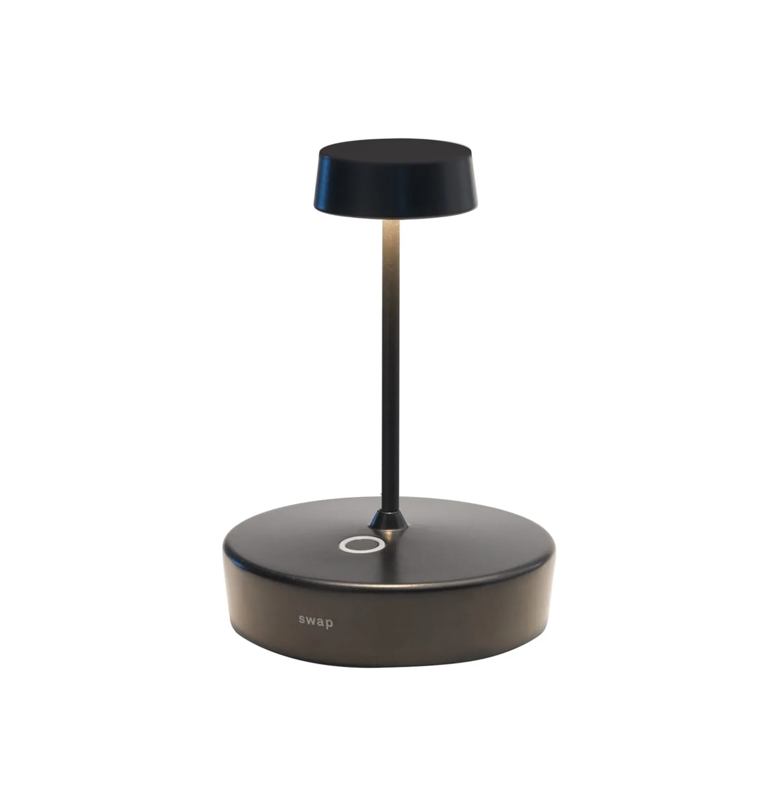 Zafferano LED ladattava pöytävalaisin Swap mini, musta, 15 cm IP65